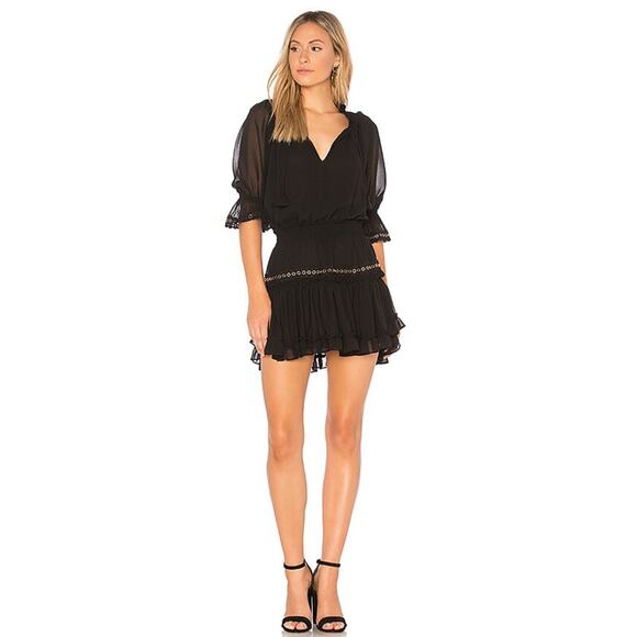 Misa Los Angeles Grommet Ruffle Mini Dress Black Womens Size M - Picture 4 of 8